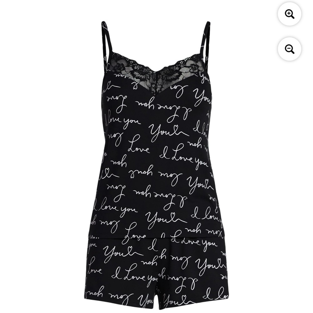 Womens Dreamy Soft Lace Trim knit Cami and short set with words words I Love You - Picture 2 of 7